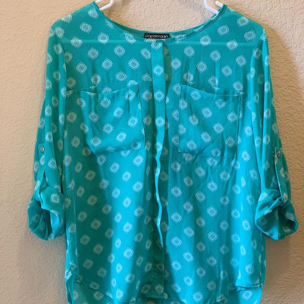 Teal Green and White Stitch Fix Wynn Blouse - Small